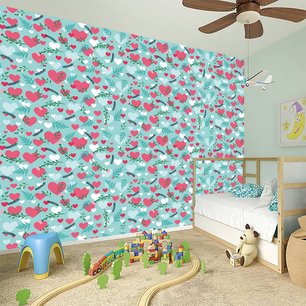 Valentine's Day Heart And Flower Print Wall Sticker