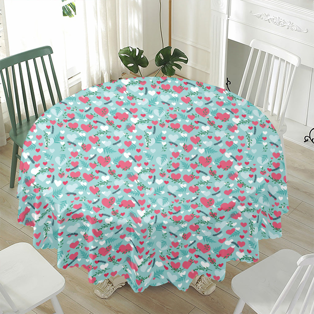 Valentine's Day Heart And Flower Print Waterproof Round Tablecloth