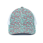 Valentine's Day Heart And Flower Print White Mesh Trucker Cap