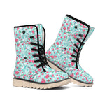 Valentine's Day Heart And Flower Print Winter Boots