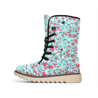 Valentine's Day Heart And Flower Print Winter Boots