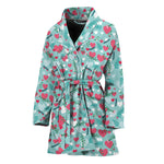 Valentine's Day Heart And Flower Print Women's Bathrobe