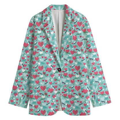 Valentine's Day Heart And Flower Print Women's Blazer