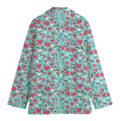 Valentine's Day Heart And Flower Print Women's Blazer