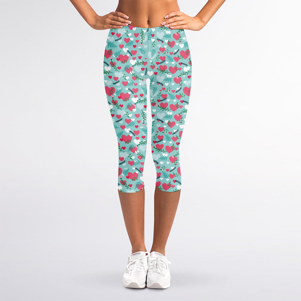 Valentine's Day Heart And Flower Print Women's Capri Leggings