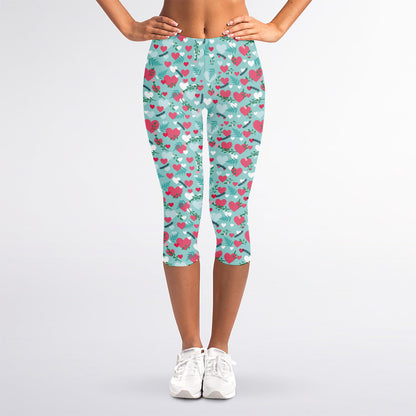 Valentine's Day Heart And Flower Print Women's Capri Leggings