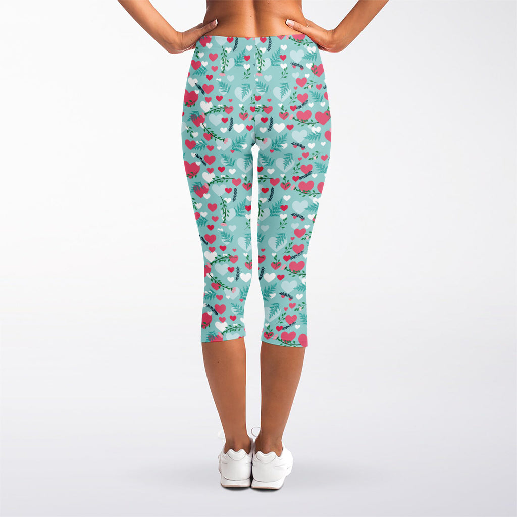 Valentine's Day Heart And Flower Print Women's Capri Leggings