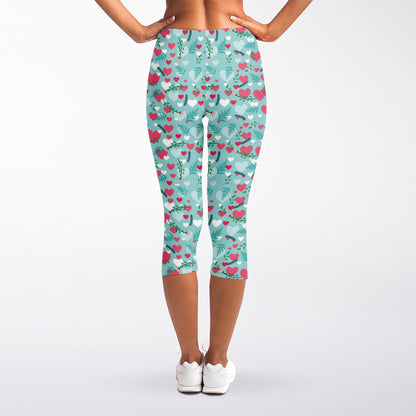 Valentine's Day Heart And Flower Print Women's Capri Leggings