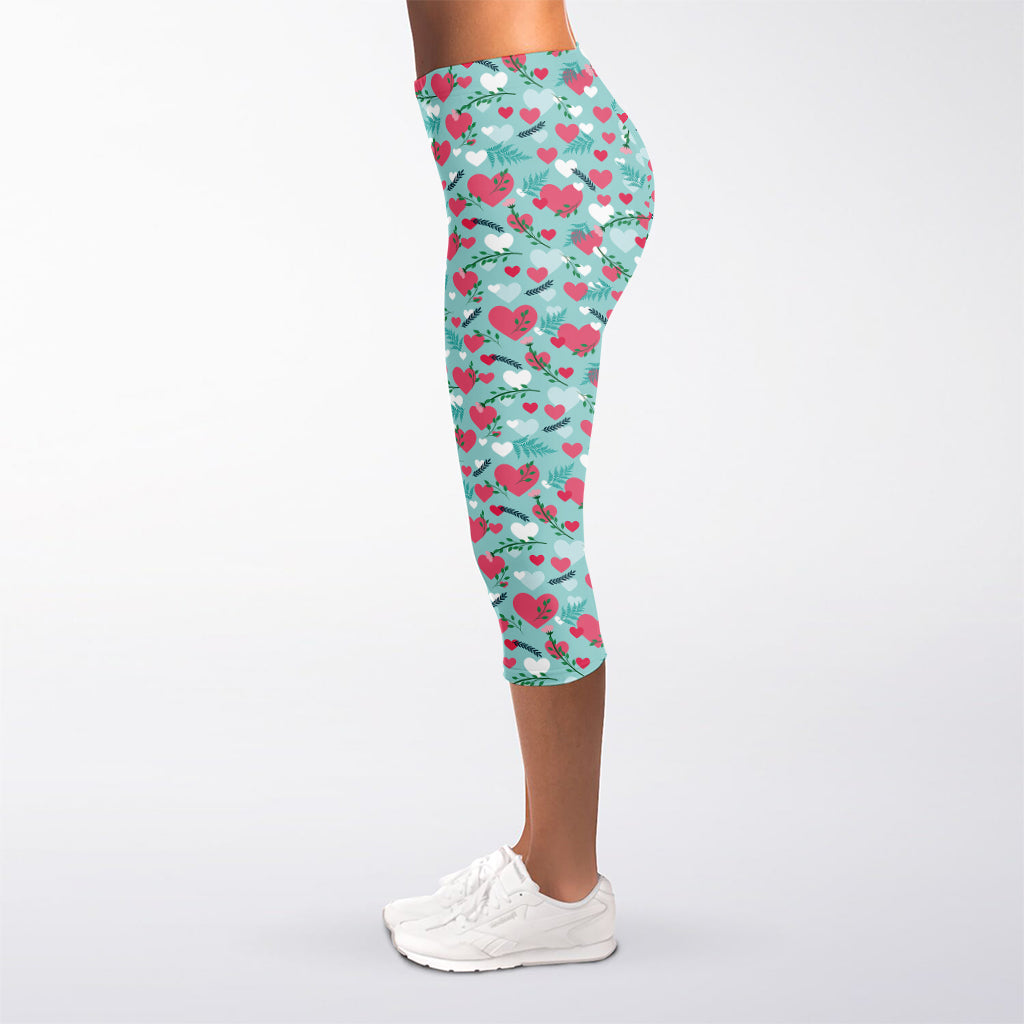 Valentine's Day Heart And Flower Print Women's Capri Leggings