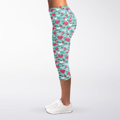 Valentine's Day Heart And Flower Print Women's Capri Leggings