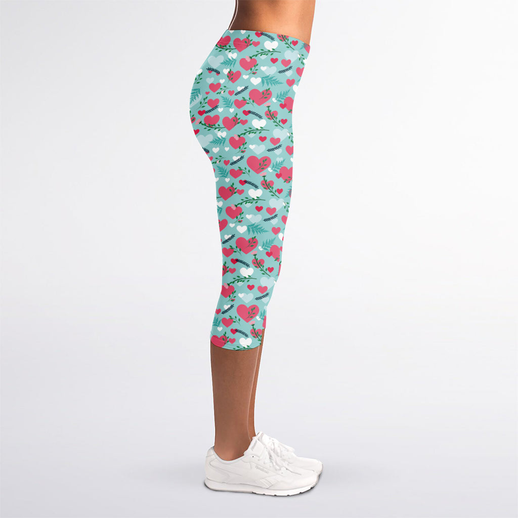 Valentine's Day Heart And Flower Print Women's Capri Leggings