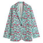 Valentine's Day Heart And Flower Print Women's Cotton Blazer