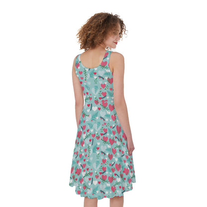 Valentine's Day Heart And Flower Print Women's Sleeveless Dress