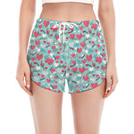 Valentine's Day Heart And Flower Print Women's Split Running Shorts