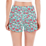 Valentine's Day Heart And Flower Print Women's Split Running Shorts