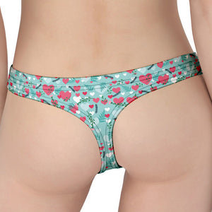 Valentine's Day Heart And Flower Print Women's Thong