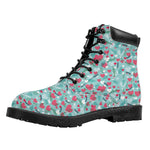 Valentine's Day Heart And Flower Print Work Boots