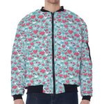 Valentine's Day Heart And Flower Print Zip Sleeve Bomber Jacket