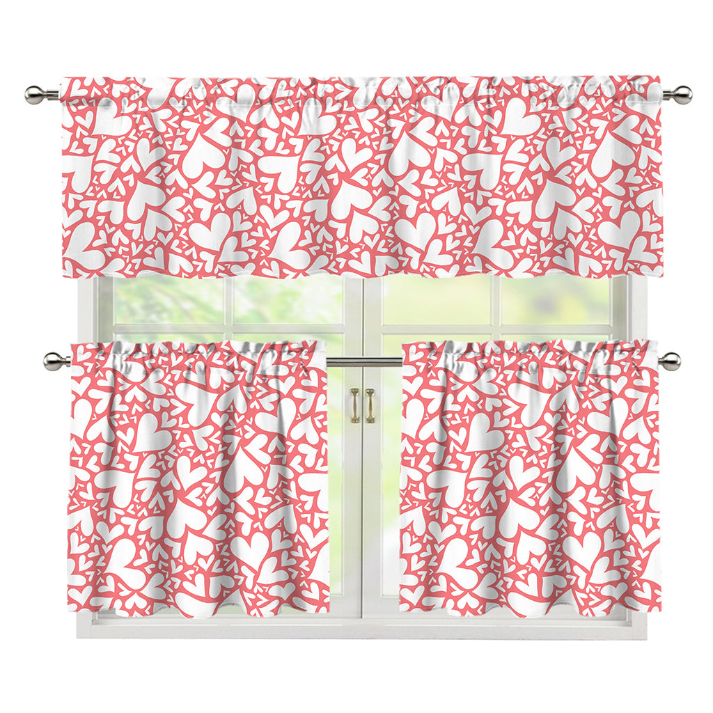 Valentine's Day Heart Pattern Print 3 Piece Kitchen Curtains