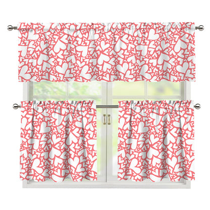Valentine's Day Heart Pattern Print 3 Piece Kitchen Curtains
