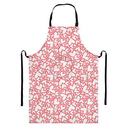 Valentine's Day Heart Pattern Print Bib Apron With Pocket