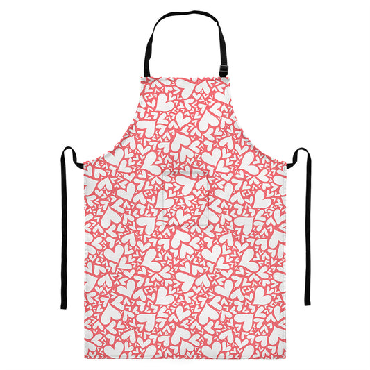 Valentine's Day Heart Pattern Print Bib Apron With Pocket