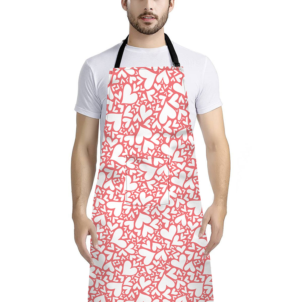 Valentine's Day Heart Pattern Print Bib Apron With Pocket