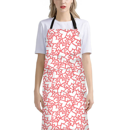 Valentine's Day Heart Pattern Print Bib Apron With Pocket