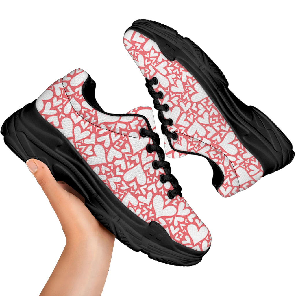 Valentine's Day Heart Pattern Print Black Chunky Shoes