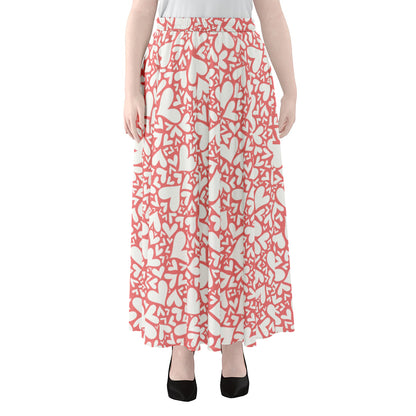 Valentine's Day Heart Pattern Print Chiffon Maxi Skirt