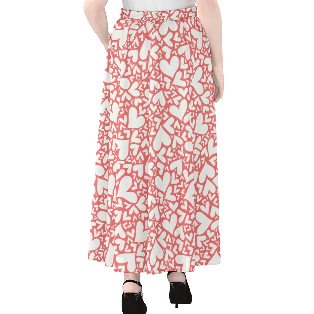 Valentine's Day Heart Pattern Print Chiffon Maxi Skirt