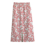 Valentine's Day Heart Pattern Print Cotton Front Slit Maxi Skirt