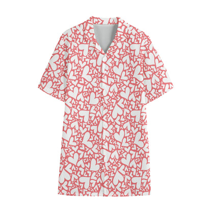 Valentine's Day Heart Pattern Print Cotton Hawaiian Shirt