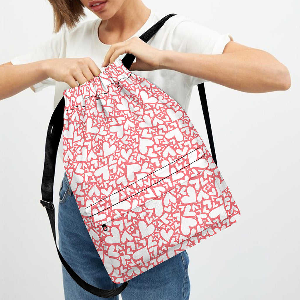 Valentine's Day Heart Pattern Print Drawstring Backpack