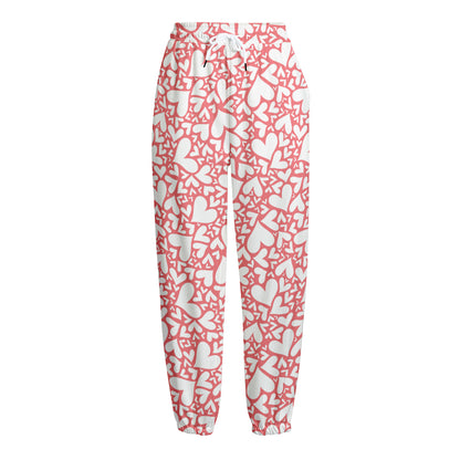 Valentine's Day Heart Pattern Print Fleece Lined Knit Pants