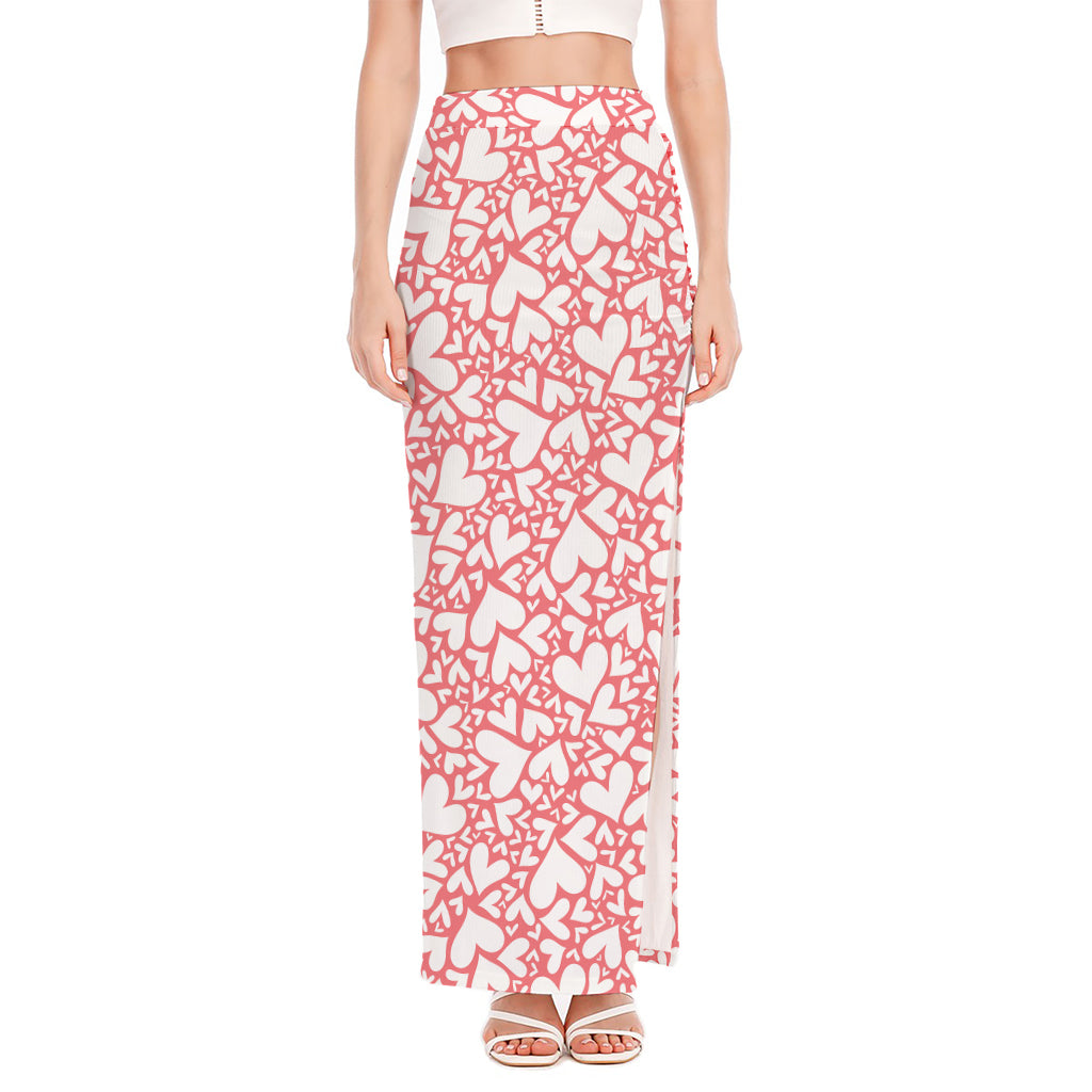 Valentine's Day Heart Pattern Print High Slit Maxi Skirt