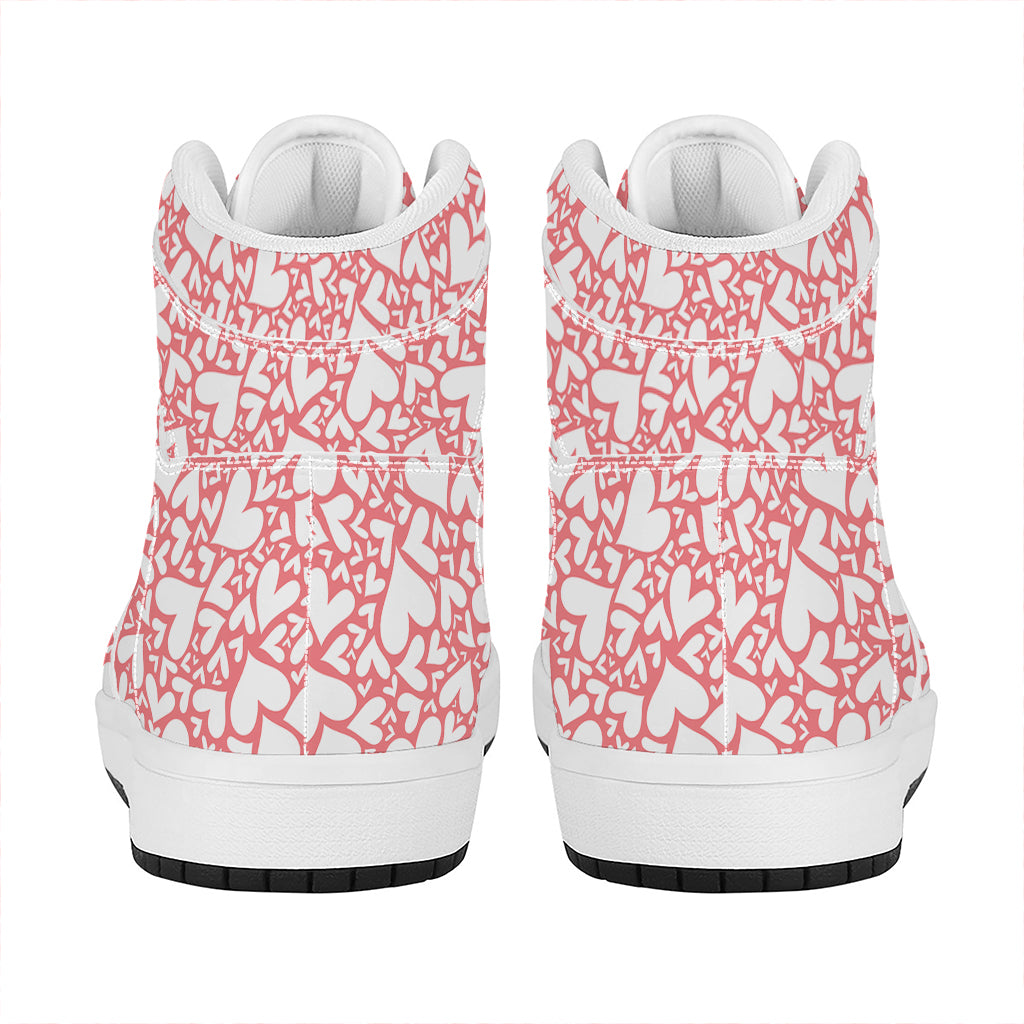 Valentine's Day Heart Pattern Print High Top Leather Sneakers