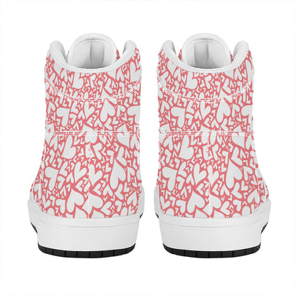 Valentine's Day Heart Pattern Print High Top Leather Sneakers
