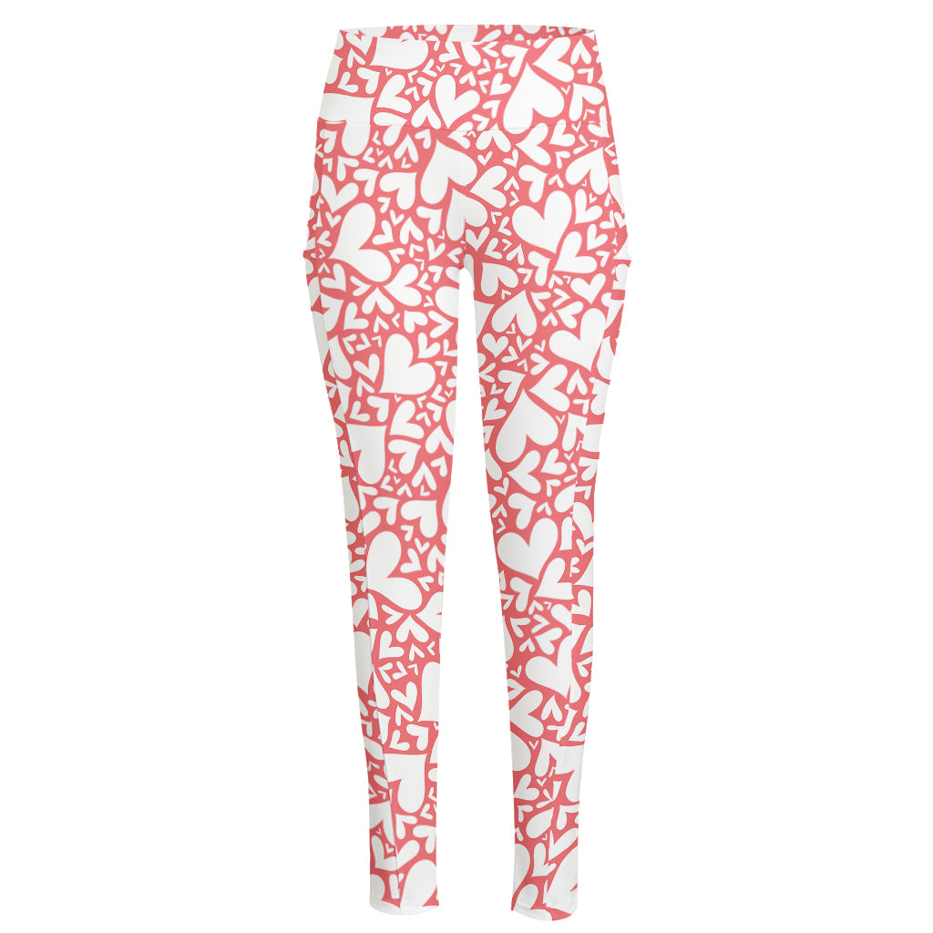 Valentine's Day Heart Pattern Print High-Waisted Pocket Leggings