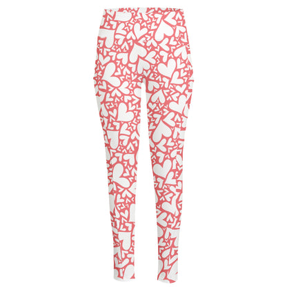 Valentine's Day Heart Pattern Print High-Waisted Pocket Leggings