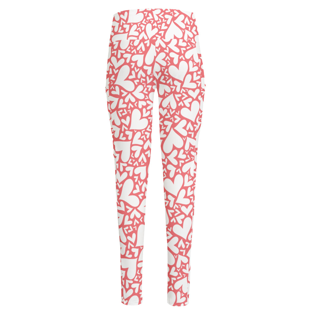 Valentine's Day Heart Pattern Print High-Waisted Pocket Leggings