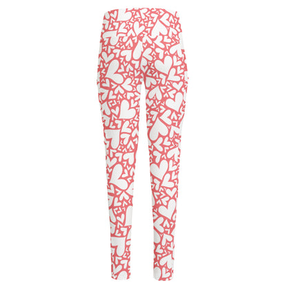 Valentine's Day Heart Pattern Print High-Waisted Pocket Leggings