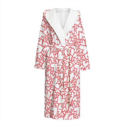 Valentine's Day Heart Pattern Print Hooded Bathrobe