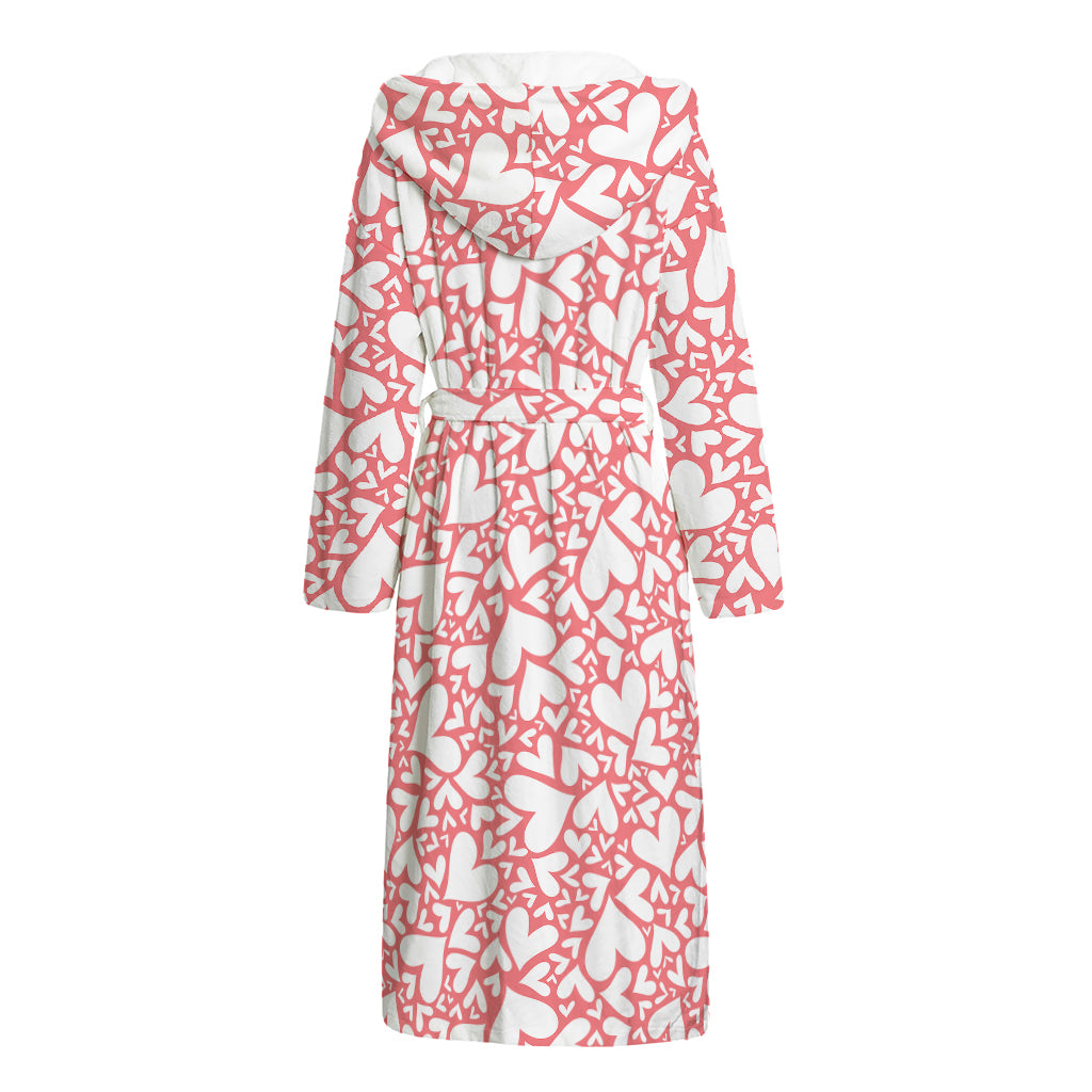 Valentine's Day Heart Pattern Print Hooded Bathrobe