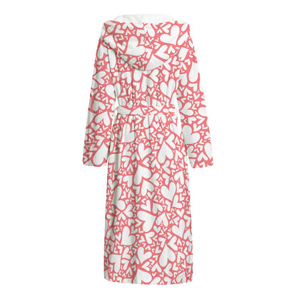 Valentine's Day Heart Pattern Print Hooded Bathrobe