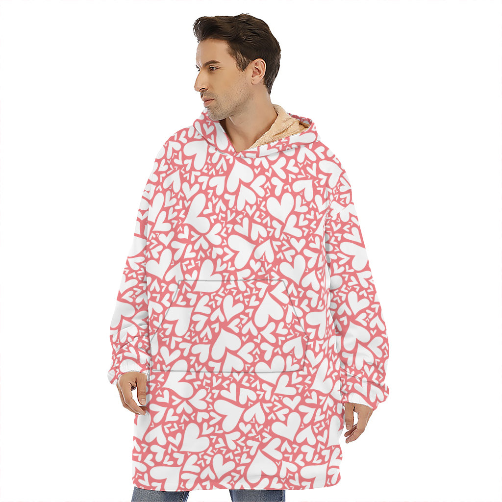 Valentine's Day Heart Pattern Print Hoodie Blanket