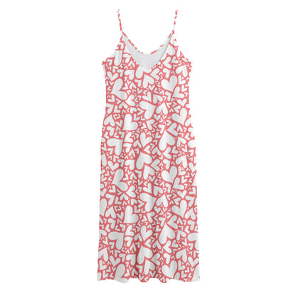 Valentine's Day Heart Pattern Print Jersey Midi Cami Dress