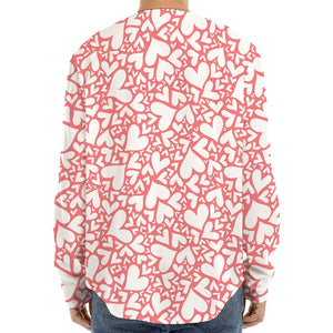 Valentine's Day Heart Pattern Print Long Sleeve Baseball Jersey