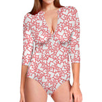 Valentine's Day Heart Pattern Print Long Sleeve Swimsuit