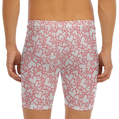 Valentine's Day Heart Pattern Print Men's Long Boxer Briefs